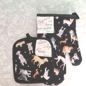 Dogs  Oven mitt and potholder  with bible verses