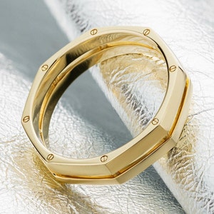 Unique wedding band for men. Gold wedding ring. Mens wedding band. Solid gold men&#39;s wedding ring. Unusual wedding band. 14k gold band.