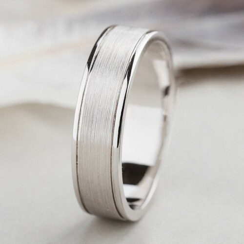 White Gold Mens Wedding Ring Brushed Mens Wedding Band - Etsy