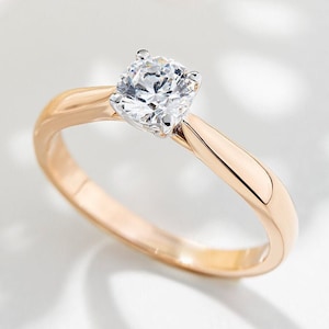 Gold engagement ring with moissanite stone. Rose gold moissanite ring. Moissanite engagement ring. Proposal ring. Solitaire Moissanite Ring