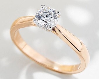 Gold engagement ring with moissanite stone. Rose gold moissanite ring. Moissanite engagement ring. Proposal ring. Solitaire Moissanite Ring