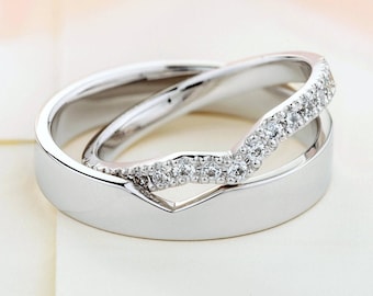 14k Gold Matching Wedding Bands with Diamonds, His and Hers Rings