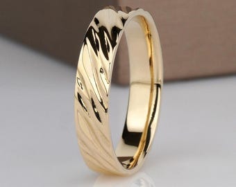 Anillo rústico de oro macizo de 14k con textura para hombre, 4,5 mm.
