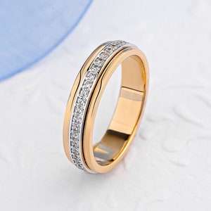 Two tone wedding band made of  14k gold with natural diamonds. Women&#39;s wedding ring. Gold women&#39;s ring. Gold wedding ring with diamonds