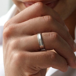 Plain white gold mens wedding band best sale