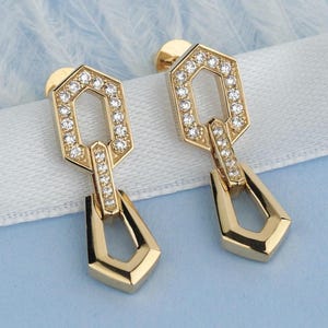 14k gold dangle earrings. Dangle drop earrings. Solid gold Dangle Earrings for women. Geometric Statement Earrings. Unique gold earrings