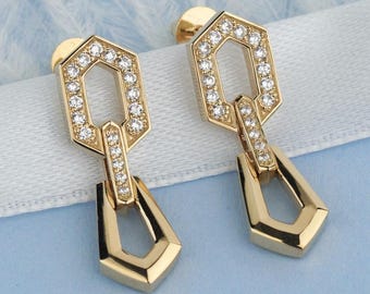 14k gold dangle earrings. Dangle drop earrings. Solid gold Dangle Earrings for women. Geometric Statement Earrings. Unique gold earrings