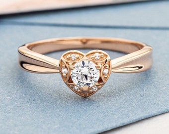 Heart shaped engagement ring with natural diamonds. Diamond engagement ring. Proposal ring. Anniversary ring. Gold diamond ring.