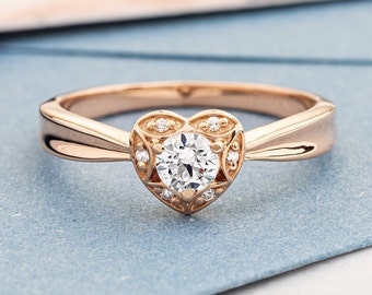 Heart shaped engagement ring with natural diamonds. Diamond engagement ring. Proposal ring. Anniversary ring. Gold diamond ring.Ring for her