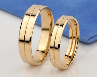 14k Solid Gold Wedding Band Set, His Hers Couple Rings, Simple wedding Bands for Pair