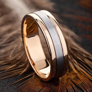 Mens wedding band. Ring for men. Two tone wedding band. Wedding ring. Wedding band. Mens wedding band rose gold.
