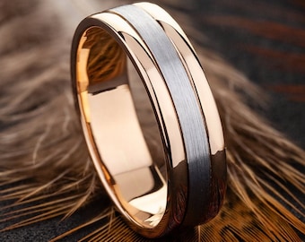 Mens wedding band. Ring for men. Two tone wedding band. Wedding ring. Wedding band. Mens wedding band rose gold.