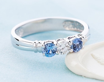 Ceylon Sapphire and Diamond Engagement Ring, 14k Gold Proposal Ring
