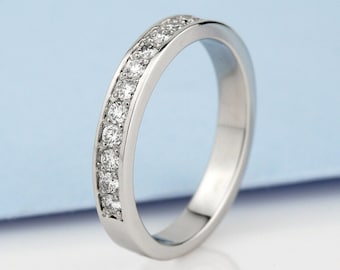 14k Solid Gold Half Eternity Band 0.3ct, Natural Diamond Wedding Ring for Women