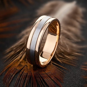 Ready to ship! Two-tone mens wedding band made of rose and white gold SIZE 10.25 US. Mens wedding ring gold. Gold ring for men. Ring for him