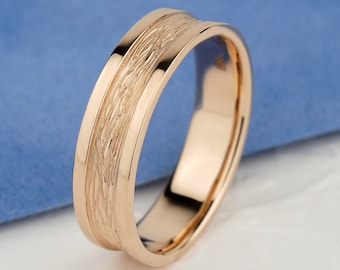 Mens Textured Wedding Band 14k Gold, Rose Gold Wedding Ring for Him, Unique Mens Wedding Band, Hammered Gold Ring Men, Solid Gold Band