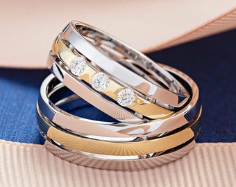 Wedding band set his and hers gold. Matching wedding bands. Gold wedding rings for couples. Women's wedding band. Men's wedding ring.