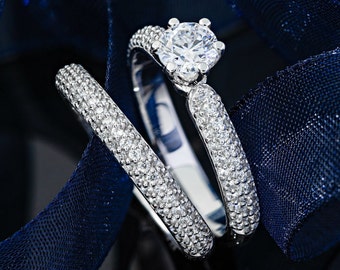 Engagement ring set with moissanite. Bridal rings set. Wedding ring set. Engagement ring set for woman. Moissanite engagement ring.