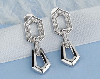 14k gold statement earrings. Dangle drop earrings. Solid gold Dangle Earrings for women.Unique gold earrings.