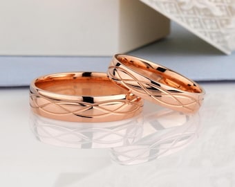 14k Gold Celtic Wave Wedding Band Set, His Hers Matching Wedding Rings Set
