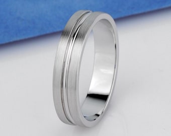 Platinum 950 Wedding Band, 5mm Brushed Matte Finish Ring, Mens wedding band platinum, Comfort Fit Unique Grooved Platinum Band