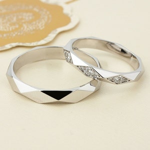 Wedding rings set. White gold wedding bands set with diamonds. Matching wedding bands. His and hers wedding rings. Thin wedding band.