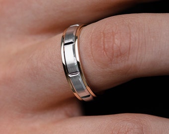 Unique 14k Two-Tone Gold Men's Wedding Band. Solid gold men's wedding ring. 14k gold wedding ring. Men's band ring. Rings for him.