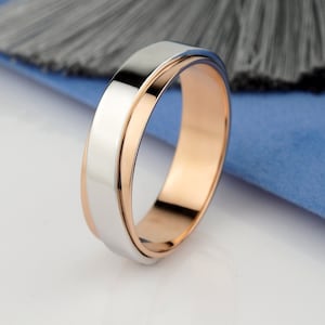 Unique mens wedding band made of two colors of gold. Ring for men. Mens wedding ring two tone. Male wedding band. Mens gold ring. Gold band