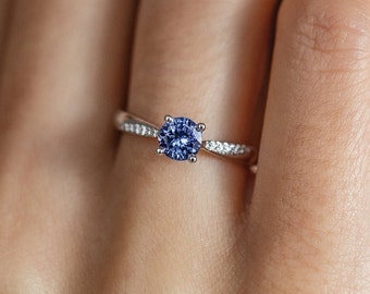 Gold engagement ring with tanzanite and diamonds. Gold ring for her.Unique proposal ring.Diamond Engagement Ring.Blue stone engagement ring