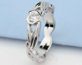 Niepowtarzalny pierścionek zaręczynowy z naturalnym diamentem. Diamentowy pierścionek zaręczynowy. Diamentowy pierścionek z białego złota. Diamentowy pierścionek zaręczynowy. Pierścionek zaręczynowy w kształcie serca