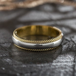 Milgrain wedding band. Mixed metal ring Solid gold ring. Wedding ring. Gold wedding ring.  Unique wedding ring. Two tone band