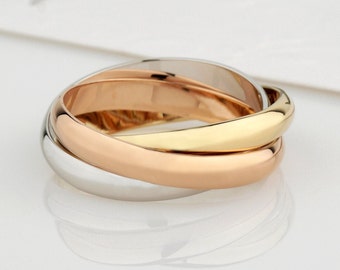 Tri Color Rolling Ring. 14k Triplet Ring. Interlocking Bands. Triple Band Rolling Ring. Unique Wedding Band. Fidget ring. Gold rolling band