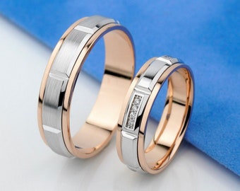 Fedi nuziali in oro 14k per coppie. Set di fedi nuziali per lui e per lei. Fedi nuziali in oro uniche. Set di fedi nuziali in oro abbinate.