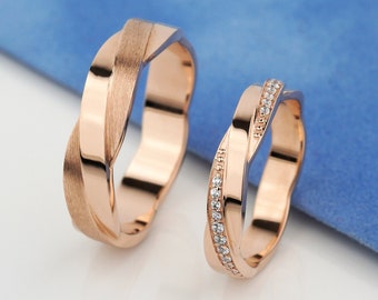 Couple wedding rings made of 14k gold and diamonds. Matching wedding bands. His and hers wedding rings. Gold wedding bands set. Unique bands