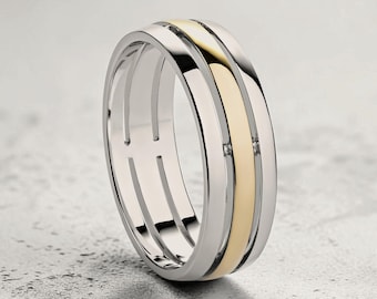 Two-Tone 14k Gold Wedding Band – 7mm Wide Men's Ring