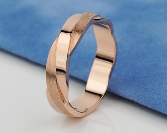 Anillo de boda único para hombre con acabado pulido y mate. Alianza de oro para hombre. Anillo de boda de oro. Anillo de boda para hombre de 14 quilates. Anillo para él.