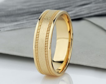 Solid gold men's wedding band. Gold ring for men. Brushed wedding ring. Men's gold ring. Unique Wedding Ring. Brush Matte Satin wedding band