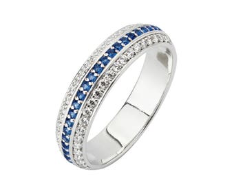 Diamonds and Sapphires Half Eternity Ring. Sapphire eternity band. Eternity ring. Blue sapphire ring. Sapphire eternity. Anniversary ring