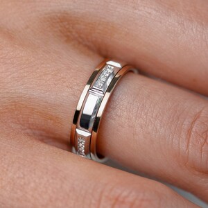 Women&#39;s wedding band two-tone. Wedding ring with unique. Women&#39;s wedding ring. Female wedding band. Bridal ring. Gold band for women