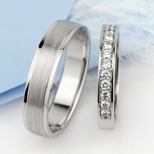 Couple Wedding Rings Set. Gold Wedding Bands With Diamonds. - Etsy
