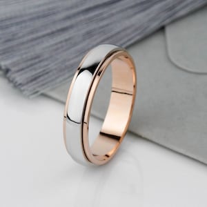Classic men&#39;s wedding ring made of two colors of gold. Solid gold wedding ring. 14k gold wedding band. Men&#39;s band ring. Rings for him.