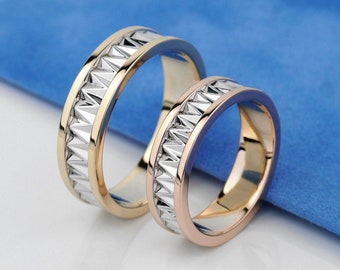 Two-Tone Gold Сouples wedding rings. Solid gold wedding rings set. Matching wedding bands. Modern wedding bands