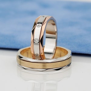 マッチング結婚指輪セット。彼と彼女の結婚指輪。ゴールド結婚指輪セット。カップル用指輪。純金結婚指輪。カップル用指輪