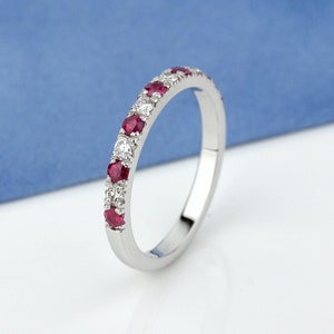 Gold Eternity ring with ruby and diamond. Ruby and diamond ring. Anniversary ring. White gold ruby ring. Ruby diamond eternity band.