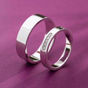 Schlichte Eheringe aus Gold mit Diamanten. Eheringe aus Weißgold. Trauringe Set. Eheringe für Sie und Ihn. Paar Eheringe Set.