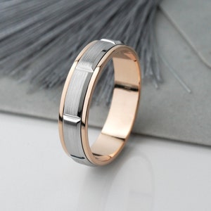 Men's wedding band with unique design. Two tone wedding band. Solid gold wedding ring. Wedding ring gold. Men's band ring. Rings for him.