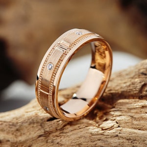 Rose gold wedding ring with natural diamonds. Wedding band for woman. Diamond wedding band. Female gold diamond ring. Gold womens band