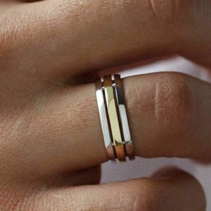 Men's wedding band made of two colors of gold. Mens wedding ring. Gold wedding ring. Ring for him. Gold wedding ring for men.Solid gold band