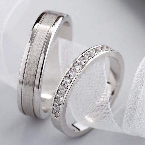 White Gold Wedding Bands With Diamonds. Matching Wedding - Etsy