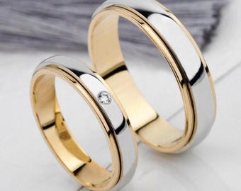 Wedding ring sets his and hers. Matching wedding bands for couples. Gold wedding rings set. Gold wedding band set. Wedding rings couple.